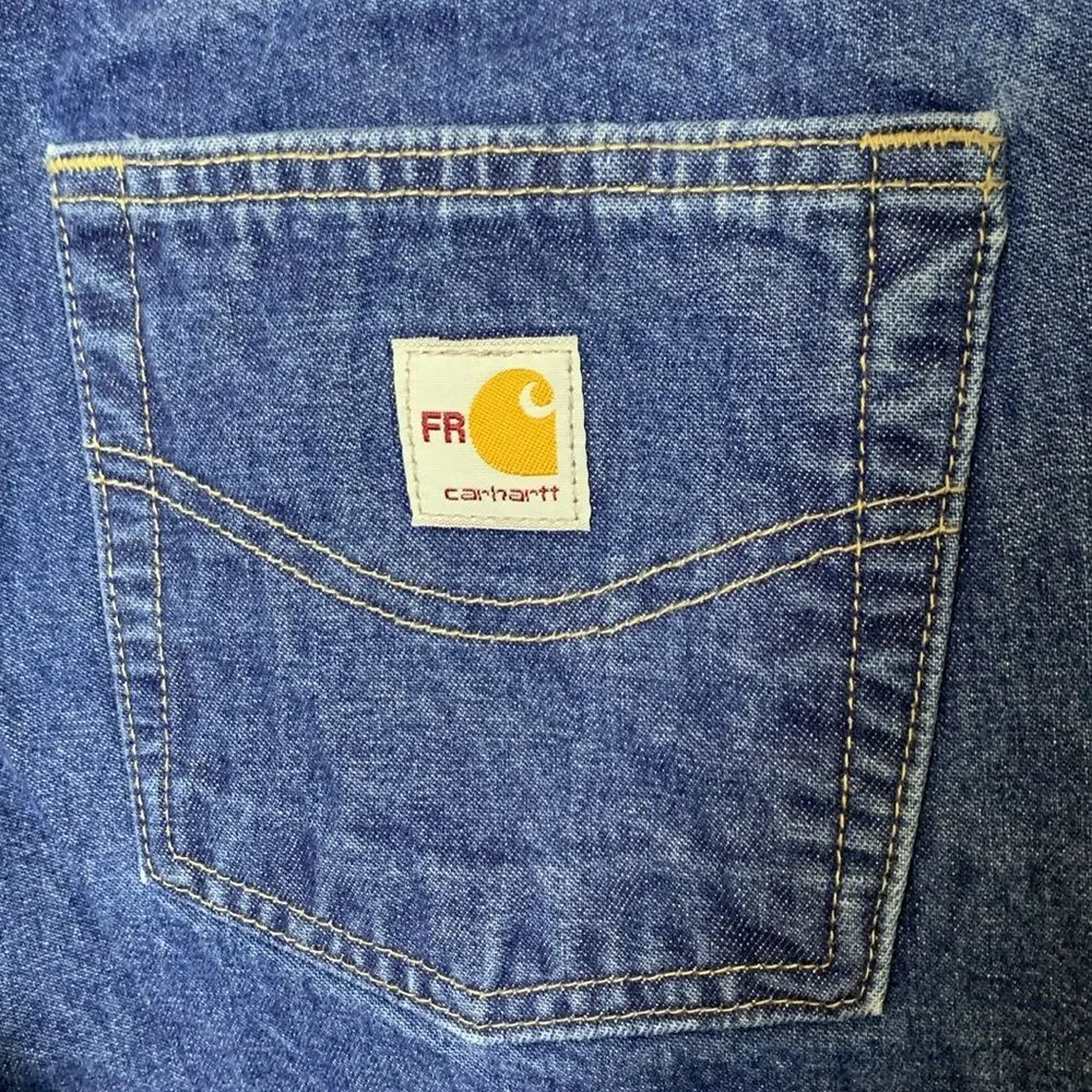Carhartt Men's Flame Resistant Blue Denim Relaxed Fit Signature Jeans 30 X 32